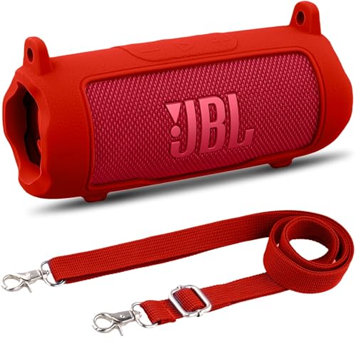 khanka Silikonhülle für JBL Flip 7, wasserdicht, tragbar, Bluetooth-Lautsprecher, weiche Schutzhülle mit Schultergurt für JBL Flip 7 Lautsprecher (rot) von Khanka