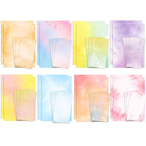 Schreibpapier und Umschläge, Aquarell-Briefpapier, dekoratives Drucker-Schreibwaren-Set mit verschiedenen Designs, doppelseitiger Druck, 21,6 x 27,9 cm, 48 Stück von KiDEPOCH