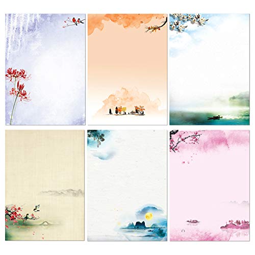 Schreibwaren-Set, japanisches Briefpapier, 48 Stück, Schreibpapier und Umschläge, Set mit Tintenmalerei-Design – 48 Schreibpapiere + 24 Umschläge von KiDEPOCH