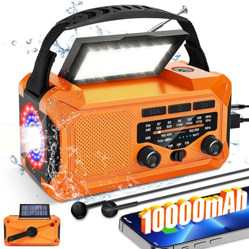 10.000 mAh Notfall-Wetterradio tragbar mit Solarladung, Handkurbel & Typ-C-Aufladung, SOS-Alarm, AM/FM/NOAA & LED-Taschenlampe, Leselampe für Outdoor, Camping, Notfall-Solarradio 10.000 mAh Notfall-Wetterradio tragbar mit Solarladung, Handkurbel & Typ-C-Aufladung, SOS-Alarm, AM/FM/NOAA & LED-Taschenlampe, Leselampe für Outdoor, Camping, Notfall-Solarradio von Kibuhain