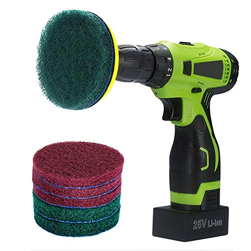 Kichwit Reinigungsschwammaufsatz (10 cm) für die Bohrmaschine, inkl. Klettverschluss, 3 kratzfeste rote und 3 steife grüne Pads zum Einsatz als strapazierfähige Haushaltsreiniger von Kichwit