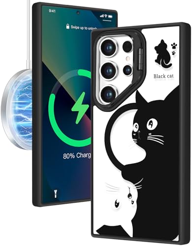 Kidcube Schutzhülle für Samsung Galaxy S24 Ultra für Damen und Mädchen, Cartoon-Design, niedliches Katzen-Design, einzigartiges Design, kompatibel mit Magsafe, Kameraständer, Ständer, Handyhüllen für von Kidcube