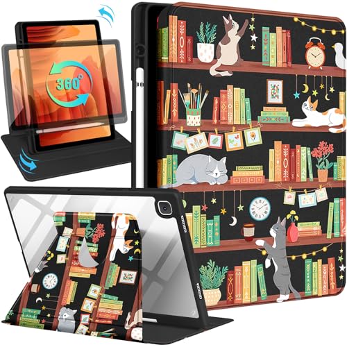 Kidcube Schutzhülle für Samsung Galaxy Tab A7, 26,7 cm (10,4 Zoll), für Damen und Mädchen, Folio-Hülle mit Stifthalter, niedliches Cartoon-Katze, Kawaii, einzigartiges Design, drehbarer Ständer für von Kidcube