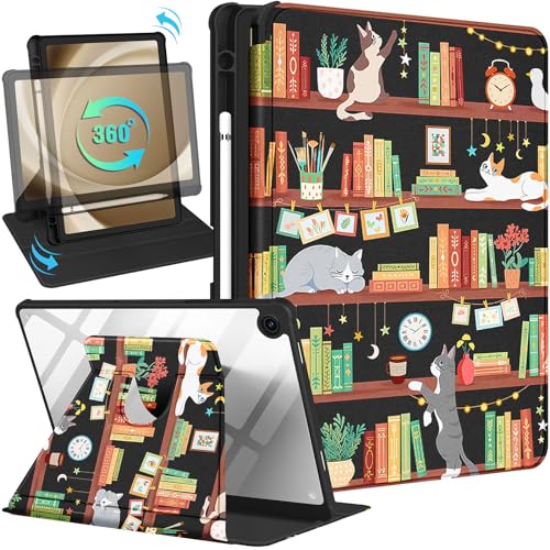 Kidcube Schutzhülle für Samsung Galaxy Tab A9 Plus, 27,9 cm (11 Zoll), für Damen, Mädchen, Kinder, Folio-Hülle mit Stifthalter, niedliches Cartoon-Katzen-Design, drehbarer Ständer für Tab A9+ Plus, von Kidcube