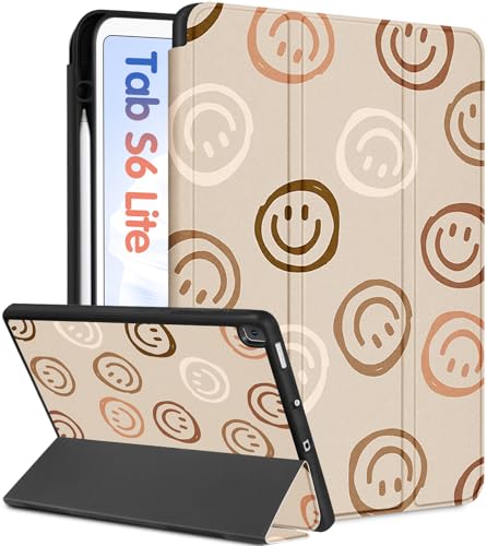 Kidcube Schutzhülle für Samsung Galaxy Tab S6 Lite 10,4 Zoll 2022/2020, für Damen und Mädchen, niedliches Folio-Cover mit Stifthalter, cooles Lächeln, Teenager-Design, automatische von Kidcube