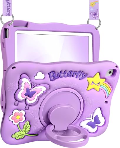 Kidcube Schutzhülle für iPad 5. / 6. Generation, iPad Air 1. / 2. Generation, iPad Pro 24,6 cm (9,7 Zoll), niedliches Kawaii-Mädchen-3D-Schmetterling-Design, mit drehbarem Ständer und Gurt, Silikon von Kidcube