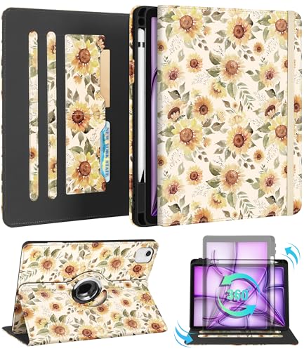 Kidcube Schutzhülle für iPad Air 13 Zoll M3 2025/M2 2024/iPad Pro 12.9 Hülle 6./5. (2022/2021) – Frauen Mädchen niedlich drehbarer Ständer Folio Cover mit Stifthalter und Kartenschlitz, mädchenhafte von Kidcube