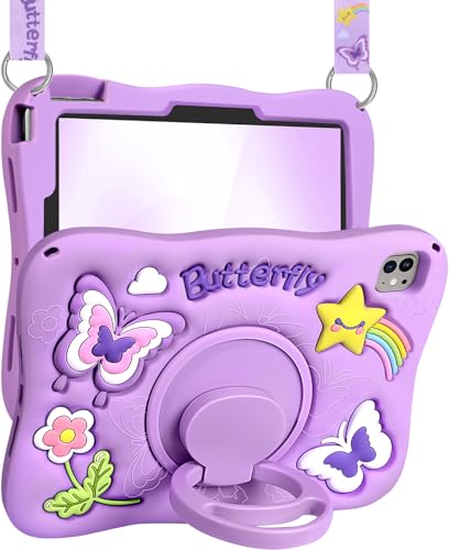 Kidcube Schutzhülle für iPad Air 27,9 cm (11 Zoll), Air 5. / 4. Generation, Pro 27,9 cm (11 Zoll), 4. / 3. / 2. / 1. – Mädchen, niedliches Kawaii-Mädchen-3D-Schmetterling-Design, mit drehbarem Ständer von Kidcube