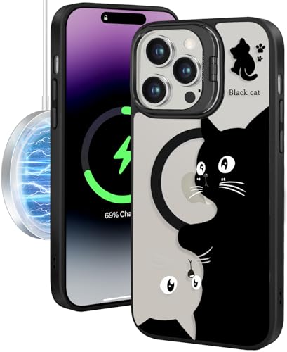 Kidcube Schutzhülle für iPhone 15 Pro Max für Damen und Mädchen, Cartoon, Kawaii, niedliches Katzen-Design, einzigartiges Design, kompatibel mit Magsafe, Kameralinsenschutz und Ständer, Handyhüllen von Kidcube