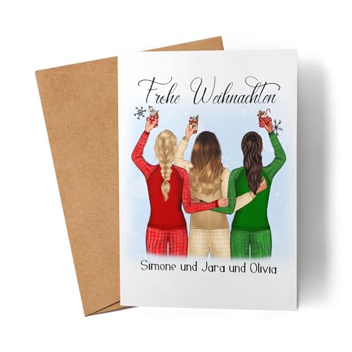 Kiddle-Design 3 Beste Freundinnen Weihnachtskarte Weihnachten Personalisiert Beste Freundin mit Name Weihnachten Xmas Karte Freundinnengeschenk von Kiddle-Design