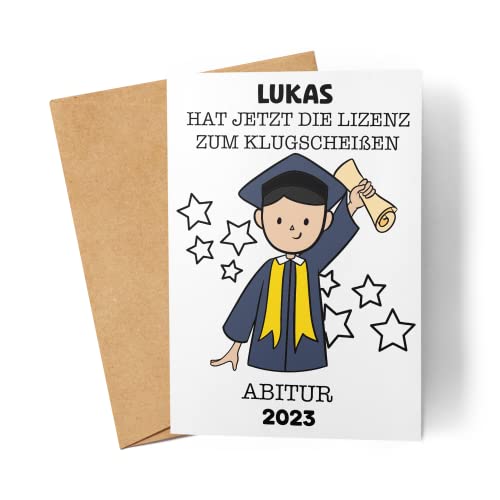 Kiddle-Design Abitur Karte Personalisiert Glückwunschkarte zum Abitur Abi Geschenk Schulabschluss Junge Sprüche Lustig Karte Prüfung Bestanden Abschluss Schule von Kiddle-Design