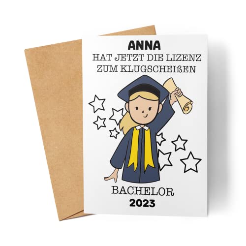 Kiddle-Design Bachelor Karte Personalisiert Frau Bachelor Geschenk Abschluss Bestandene Prüfung Studienabschluss Absolvent Glückwunschkarte Graduation Deko Examen von Kiddle-Design