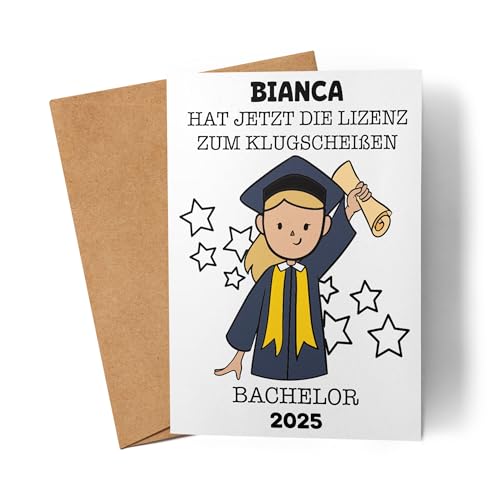 Kiddle-Design Bachelor Karte Personalisiert Frau Bachelor Geschenk Abschluss Bestandene Prüfung Studienabschluss Absolvent Glückwunschkarte Graduation Deko Examen von Kiddle-Design