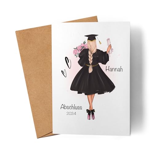 Kiddle-Design Bachelor Master Abitur 2024 Karte Abschluss Geschenk Personalisiert Name Absolventin Glückwunschkarte Doktor Abschlusskarte Abi von Kiddle-Design