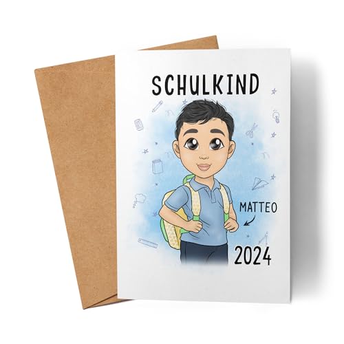 Kiddle-Design Einschulungskarte Schulkind 2024 Personalisierte Karte zur Einschulung Jungs Erster Schultag Geschenkidee Glückwunschkarte von Kiddle-Design