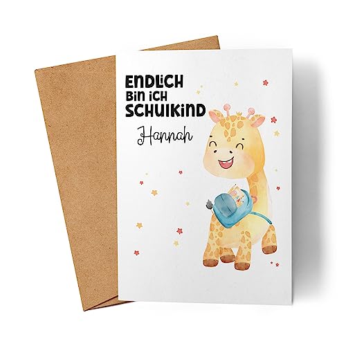 Kiddle-Design Endlich Schulkind Einschulungskarte Personalisierte Karte zum Schulanfang Junge Mädchen Einschulungsgeschenk Erster Schultag Giraffe von Kiddle-Design