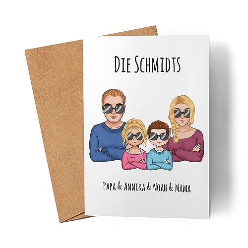 Kiddle-Design Familien Karte Personalisiert Vater Mutter 2 Kinder Muttertag Vatertag Papa Mama Coole Family Sohn Tochter Grußkarte von Kiddle-Design