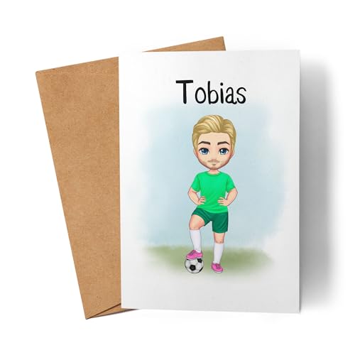 Kiddle-Design Fussball Karte Personalisiert mit Namen Fußball GrußkartePersonalisiert Fanartikel Kinder Jungs Männer Fussball geburtstagskarte von Kiddle-Design