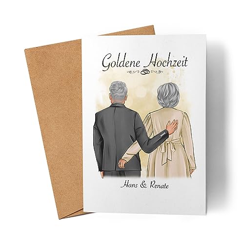 Kiddle-Design Karte Goldene Hochzeit Glückwunschkarte Goldhochzeit Personalisiert Bild Hochzeitstag Jubiläum 50 Jahre Ehe von Kiddle-Design