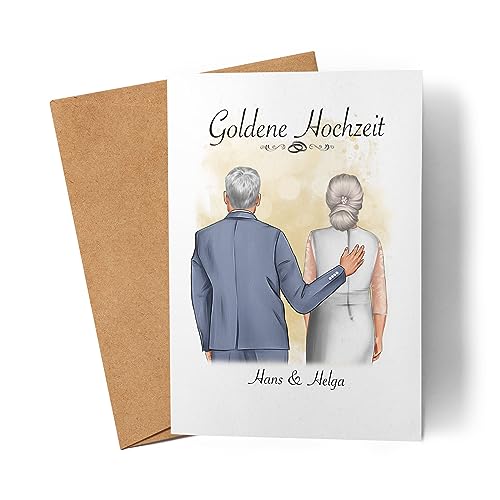 Kiddle-Design Karte Goldene Hochzeit Goldhochzeit Glückwunschkarte Personalisiert Bild Hochzeitstag Jubiläum 50 Jahre Ehe von Kiddle-Design