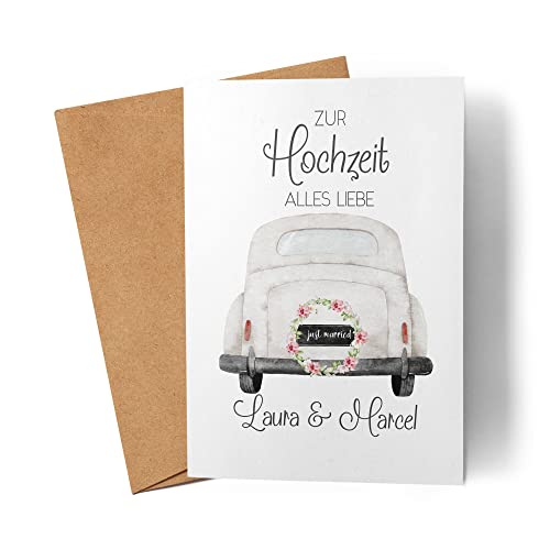 Kiddle-Design Karte Hochzeit Hochzeitskarte Personalisiert Glückwunsch Auto mit Namen Glückwünsche zur Hochzeit Glückwunschkarte von Kiddle-Design