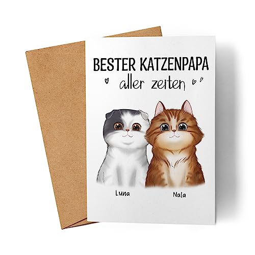 Kiddle-Design Katzenbesitzer Karte Personalisiert Katzenpapa 2 Katzen Katzenliebhaber Katzenmotiv Name Katzenfreund Haustier Grußkarte Geburtstagskarte von Kiddle-Design