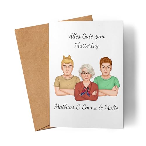 Kiddle-Design Mama 2 Söhne Karte Personalisiert mit Spruch | Geschenk Muttertag & Geburtstag für beste Mama der Welt | Muttertagskarte Geburtstagskarte Mutter von Kiddle-Design