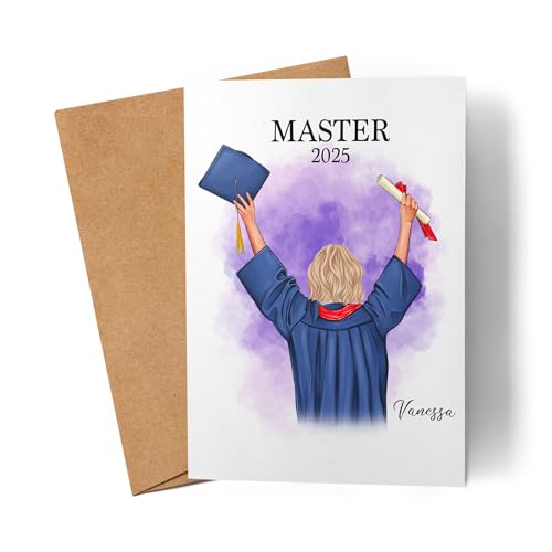 Kiddle-Design Master Karte Personalisiert Frau Abschluss Master Geschenk Bestandene Prüfung Studienabschluss Absolvent Glückwunschkarte Graduation Deko Examen von Kiddle-Design