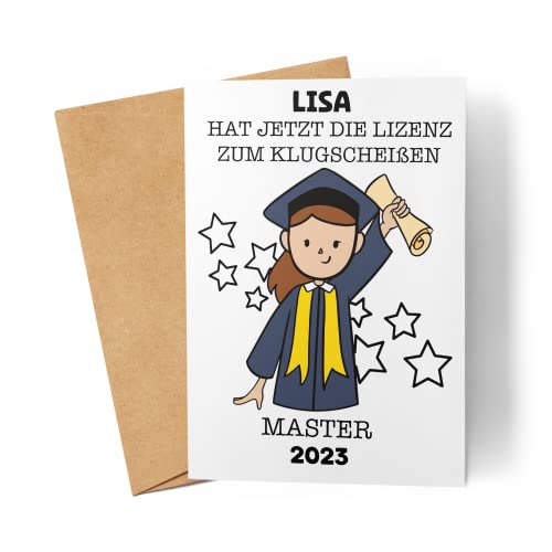 Kiddle-Design Master Karte Personalisiert Frau Master Geschenk Abschluss Bestandene Prüfung Studienabschluss Absolvent Glückwunschkarte Graduation Deko Examen von Kiddle-Design