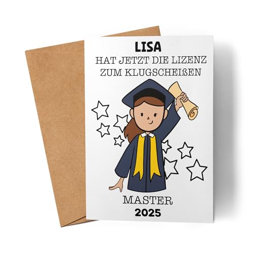 Kiddle-Design Master Karte Personalisiert Frau Master Geschenk Abschluss Bestandene Prüfung Studienabschluss Absolvent Glückwunschkarte Graduation Deko Examen von Kiddle-Design