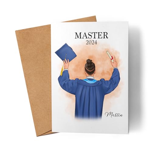 Kiddle-Design Master Karte Personalisiert Mann Abschluss Master Geschenk Bestandene Prüfung Studienabschluss Absolvent Glückwunschkarte Graduation Deko Examen von Kiddle-Design