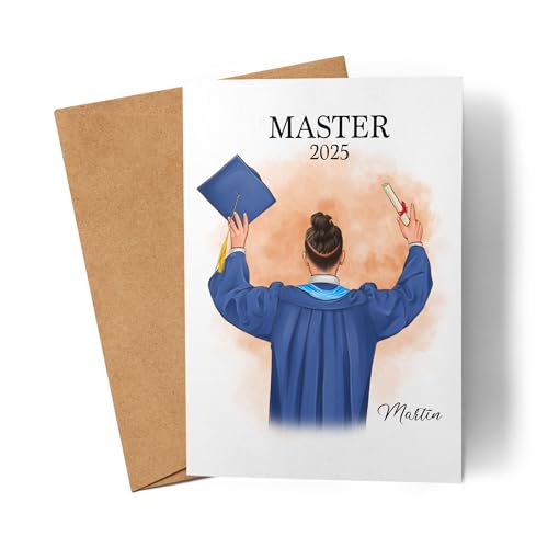 Kiddle-Design Master Karte Personalisiert Mann Abschluss Master Geschenk Bestandene Prüfung Studienabschluss Absolvent Glückwunschkarte Graduation Deko Examen von Kiddle-Design