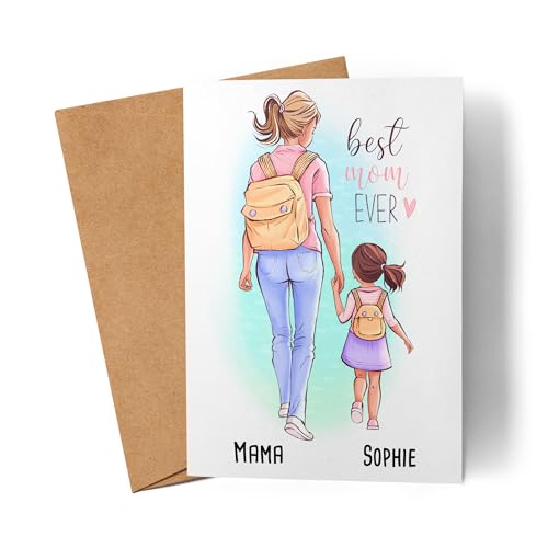 Kiddle-Design Mutter Tochter Karte Personalisiert mit Name Muttertagskarte individuell Muttertag Weihnachten Geburtstag Mama Mami Bonusmama von Kiddle-Design