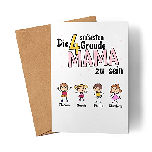 Kiddle-Design Muttertag Karte 4 Gründe Mama zu sein Muttertagsgeschenk mit Spruch Geschenk von Kindern für Mutter Geburtstag Muttertagskarte von Kiddle-Design