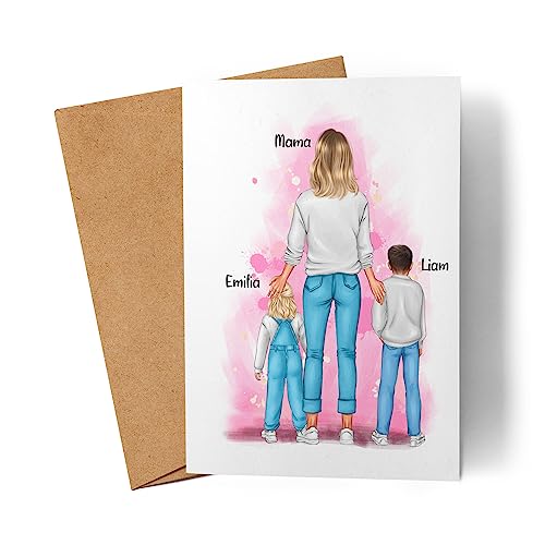 Kiddle-Design Muttertagskarte Personalisiert Grußkarte Muttertag | Geschenk mit Namen | Für Mama Mutter zum Geburtstag Geburtstagskarte | 2 Kinder von Kiddle-Design