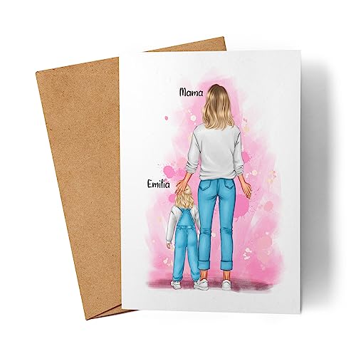 Kiddle-Design Muttertagskarte Personalisiert Grußkarte Muttertag | Geschenk mit Namen | Für Mama Mutter zum Geburtstag Geburtstagskarte | Kleinkind von Kiddle-Design