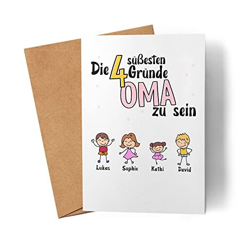 Kiddle-Design Oma Karte Geburtstag Personalisiert für Oma Enkel Enkelin Baby Geschenk Kinder Oma Geschenk Muttertag Geburtstsagskarte 4 Kinder von Kiddle-Design