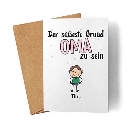 Kiddle-Design Oma Karte Geburtstag Personalisiert für Oma Enkel Enkelin Baby Geschenk Kinder Oma Geschenk Muttertag Geburtstsagskarte von Kiddle-Design