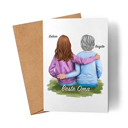 Kiddle-Design Oma Karte Personalisiert Oma & Enkelin Tochter Besonderes Oma Geschenk Muttertag Weihnachten Beste Oma der Welt Grußkarte von Kiddle-Design