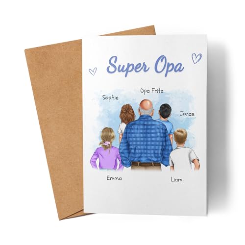Kiddle-Design Opa Karte personalisiert 4 Enkelkinder Vatertagsgeschenk Geburtstagskarte - Geschenk Opi mit Enkeltochter Enkelsohn - Bester Opa der Welt Kiddle-Design Opa Karte personalisiert 4 Enkelkinder Vatertagsgeschenk Geburtstagskarte - Geschenk Opi mit Enkeltochter Enkelsohn - Bester Opa der Welt von Kiddle-Design