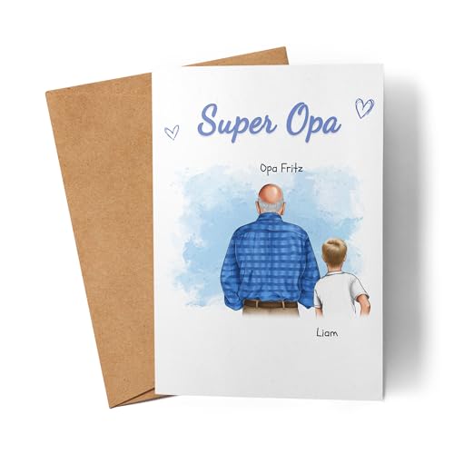 Kiddle-Design Opa Karte personalisiert ein Enkel Vatertagsgeschenk Geburtstagskarte - Geschenk Opi mit Enkeltochter Enkelsohn - Bester Opa der Welt von Kiddle-Design
