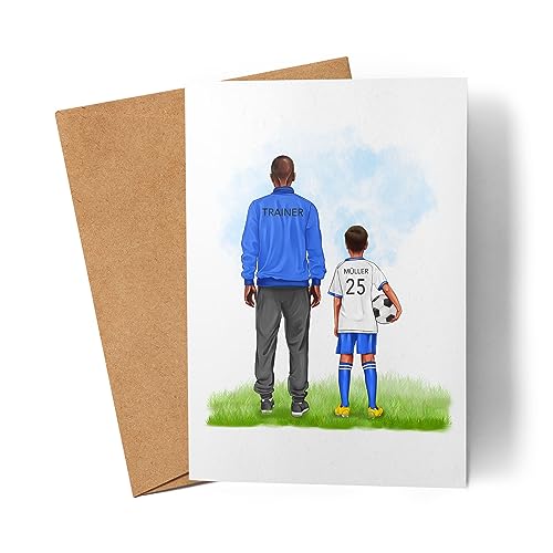 Kiddle-Design Personalisierte Fußball Karte | Geschenk für Trainer oder Vater | Dankeskarte für Trainer | Vater Kind Fußball Grußkarte von Kiddle-Design