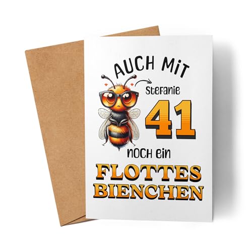 Kiddle-Design Personalisierte Geburtstagskarte 41. Geburtstag - Flottes Bienchen ist 41-41ter Geburtstag Lustige Karte Frau Frauen - Faltkarte inkl. Umschlag Kiddle-Design Personalisierte Geburtstagskarte 41. Geburtstag - Flottes Bienchen ist 41-41ter Geburtstag Lustige Karte Frau Frauen - Faltkarte inkl. Umschlag von Kiddle-Design