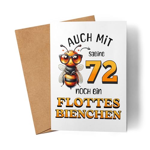 Kiddle-Design Personalisierte Geburtstagskarte 72. Geburtstag - Flottes Bienchen ist 72-72ter Geburtstag Lustige Karte Frau Frauen - Faltkarte inkl. Umschlag Kiddle-Design Personalisierte Geburtstagskarte 72. Geburtstag - Flottes Bienchen ist 72-72ter Geburtstag Lustige Karte Frau Frauen - Faltkarte inkl. Umschlag von Kiddle-Design