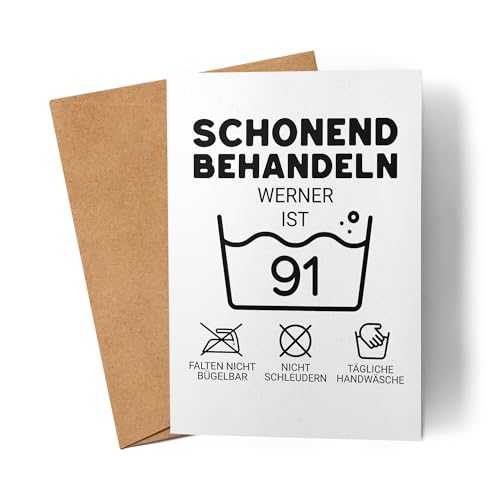 Kiddle-Design Personalisierte Karte 91. Geburtstag - Schonend behandeln das gute Stück ist 91-91ter Geburtstag Lustige Geburtstagskarte Mann Frau, Geldgeschenk von Kiddle-Design