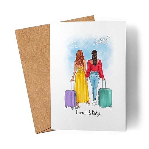 Kiddle-Design Personalisierte Karte Freundinnen Reisekarte | Geburtstagskarte mit Namen | Erinnerung an gemeinsame Urlaube | BFF Grußkarte von Kiddle-Design