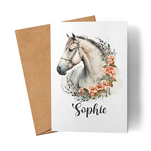 Kiddle-Design Pferde Karte Personalisiert Mädchen Kinder Pferdemädchen Pony Geschenk Namenskissen mit Namen Pferdemotiv Grußkarte von Kiddle-Design