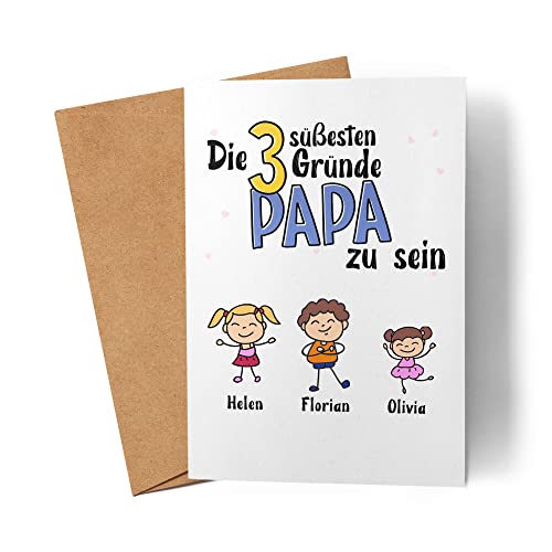 Kiddle-Design Vatertag Karte 3 Gründe Papa zu sein Vatertagsgeschenk mit Spruch Geschenk von Kindern für Vater Geburtstag Vatertagskarte von Kiddle-Design