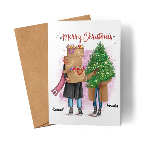 Kiddle-Design Weihnachtskarte Freundinnen Frohe Weihnachten Beste Freundin Karte Personalisiert Grußkarte Faltkarte Geschenkkarte als Weihnachtsgrüße Gutschein von Kiddle-Design