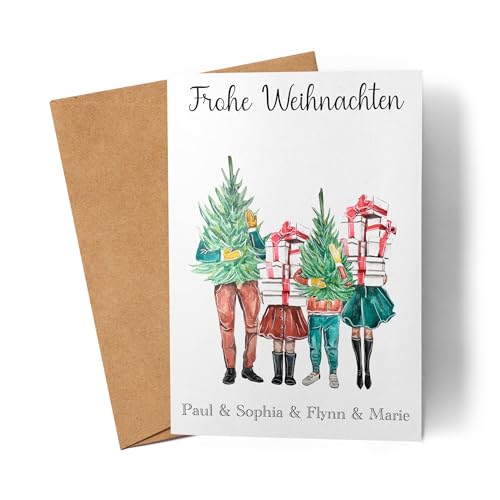 Kiddle-Design Weihnachtskarte Personalisiert Familie Karte Idee Geschenk Eltern Kinder Persönlich Nikolaus Weihnachten Xmas Geschenk 2 Kinder von Kiddle-Design